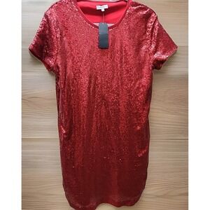 Axis Large Red Sequin Dress Large NWT  Scoop Neck Pockets Lined Holiday